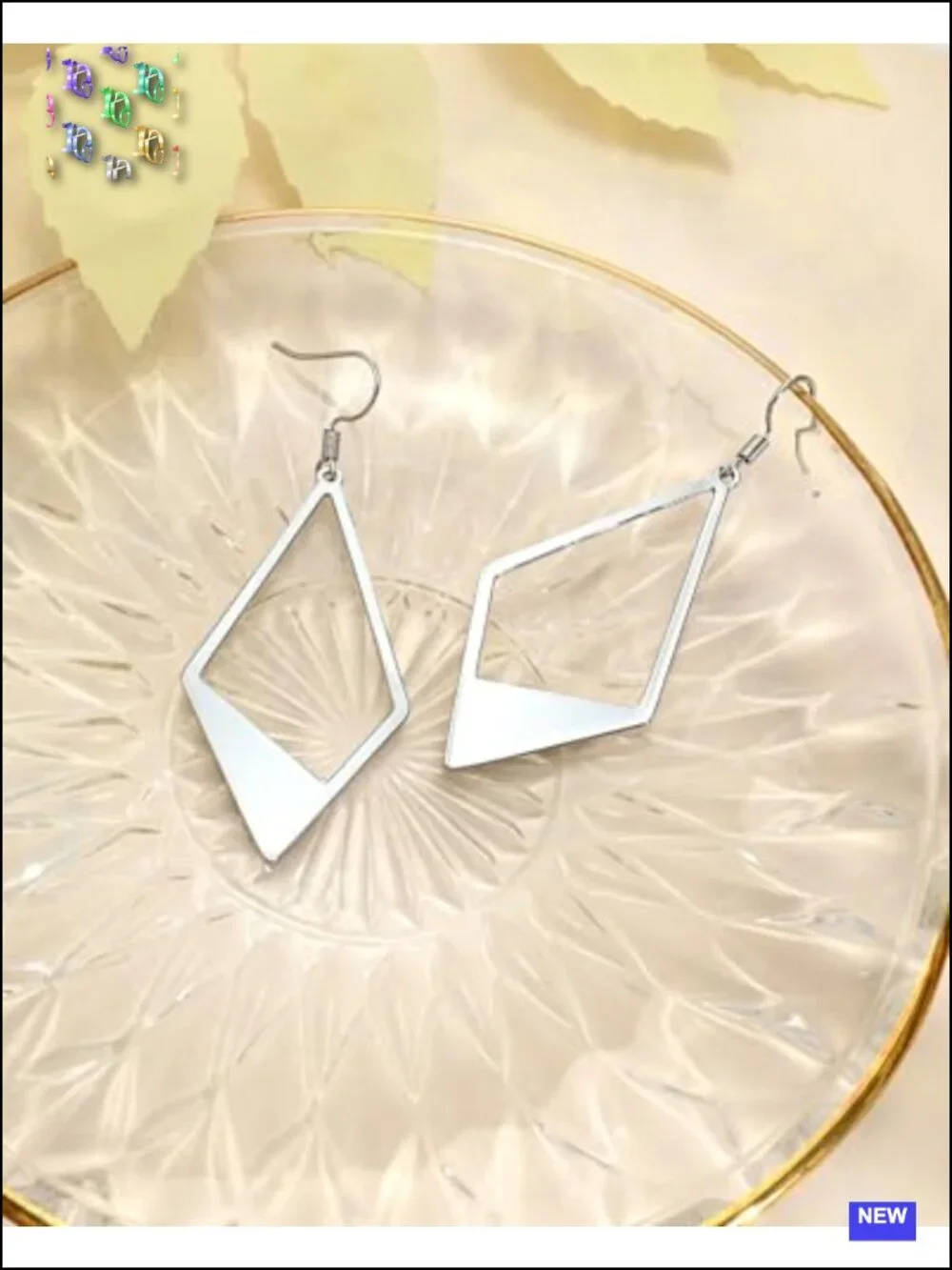 Silver Rhombus Geometric Dangle Drop Earrings Minimalist Statement